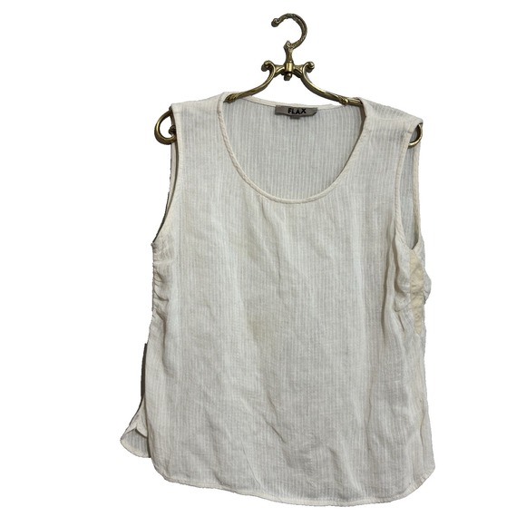 Flax Tops - FLAX lagenlook 100%‎ linen sleeveless blouse top L Ivory